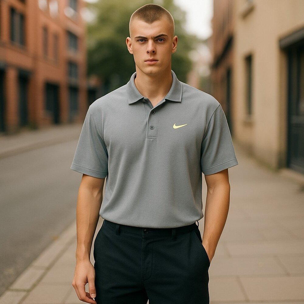 Nike Dri-fit Men's Pullover Swoosh Logo Waffleweave Gray Polo Shirt Sz XXL